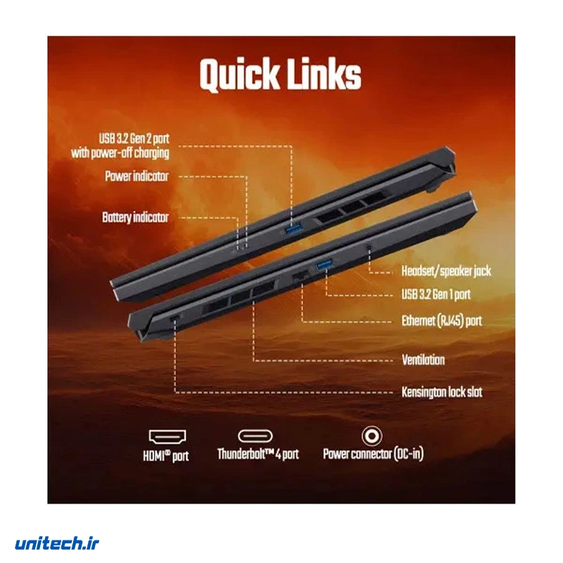 لپ تاپ 16 اینچی ایسر مدل Nitro V 16 ANV1671760Qi7 14650HX16GB DDR5 5600MHz512GB SSDRTX4050FHD 165Hz11